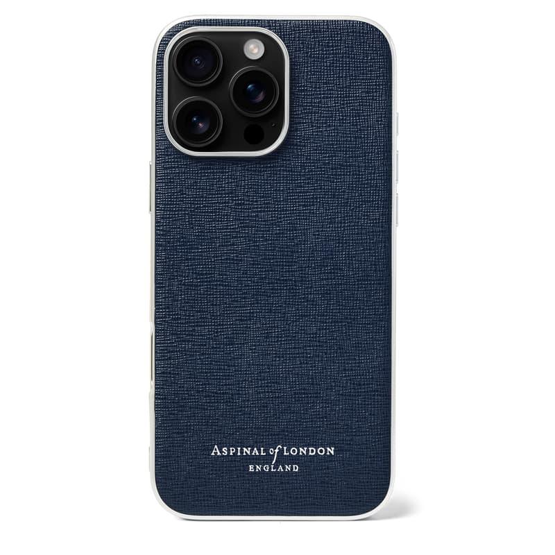 Aspinal of London iPhone 16 Pro Max Case in Navy Saffiano