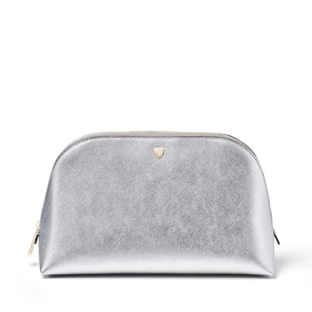 Aspinal of London Classic Toiletry Bag in Silver Metallic Saffiano