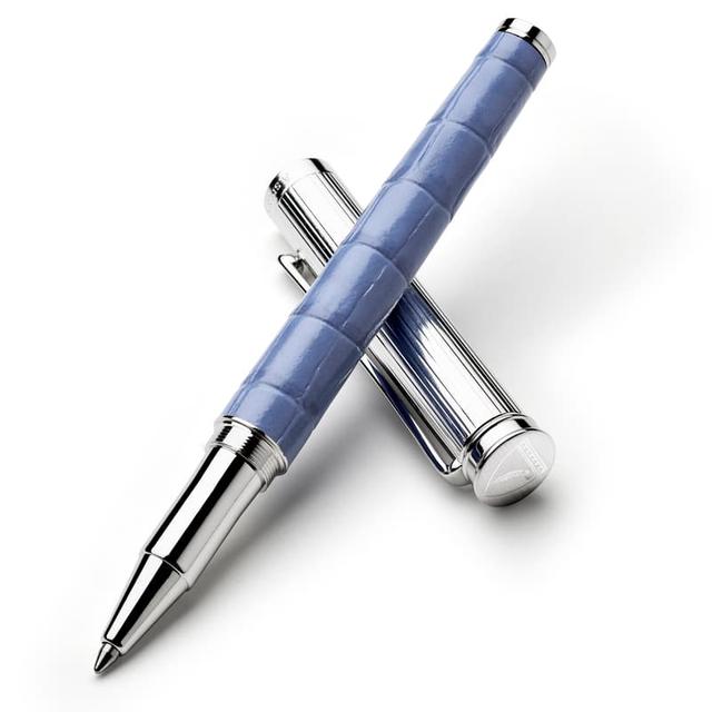 Aspinal of London Ballpoint Pen in Deep Shine Capri Blue Small Croc