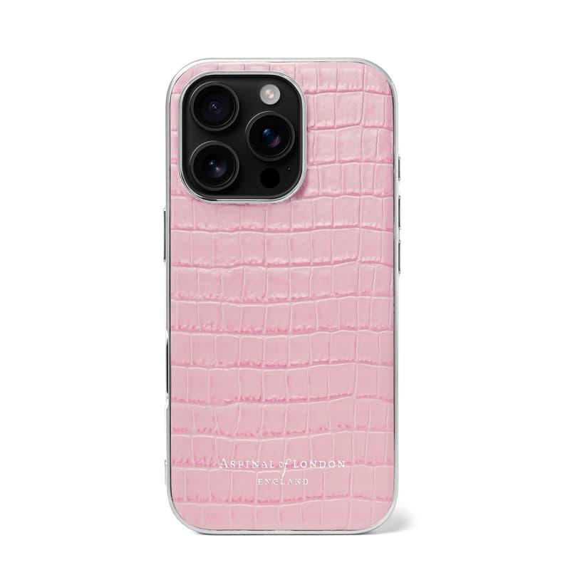 Aspinal of London iPhone 16 Pro Case in Deep Shine Powder Lilac Small Croc