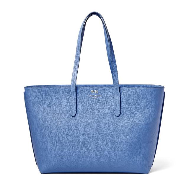 Aspinal of London Zipped East West Leather Tote Bag in Capri Blue Pebble