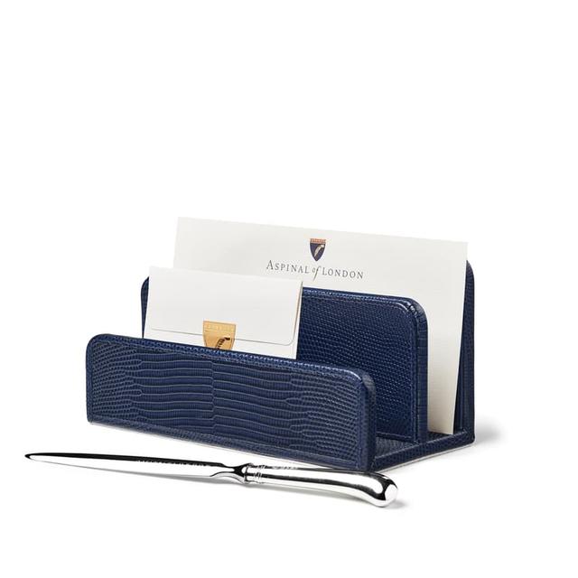 Aspinal of London Letter Rack in Midnight Lizard