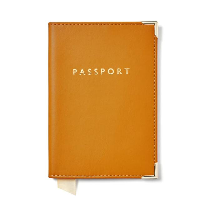 Aspinal of London Passport Cover in Smooth Mustard