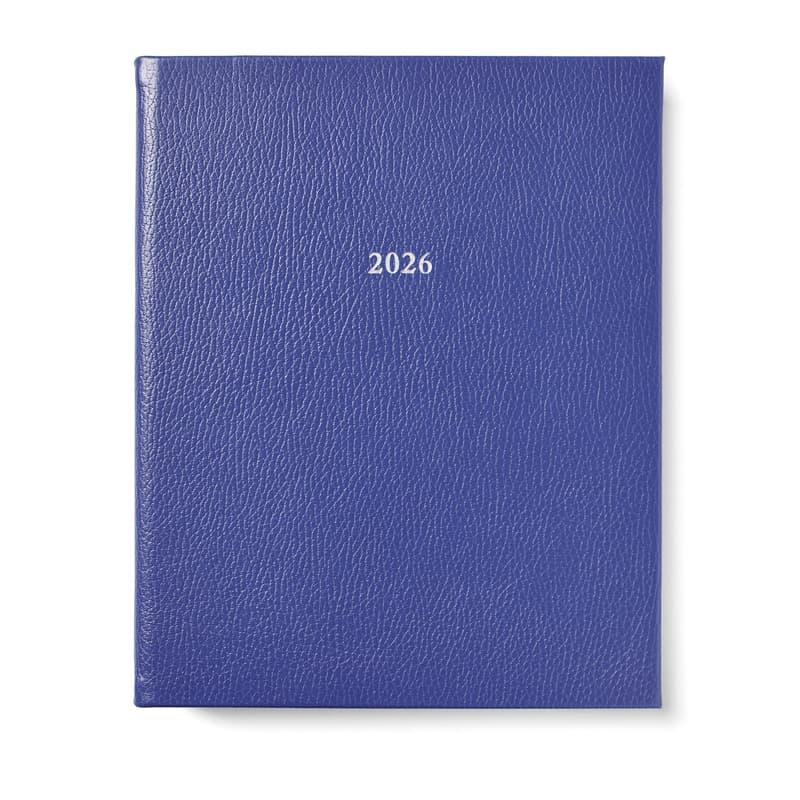 Aspinal of London 2026 A4 Week to View Leather Diary in Cobalt Blue Pebble