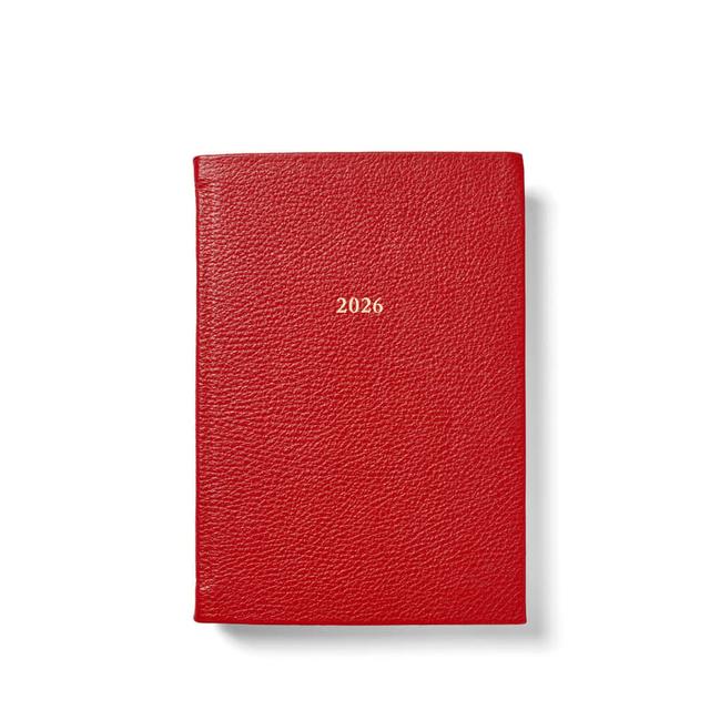 Aspinal of London 2026 A5 Day to Page Leather Diary in Cardinal Red Pebble