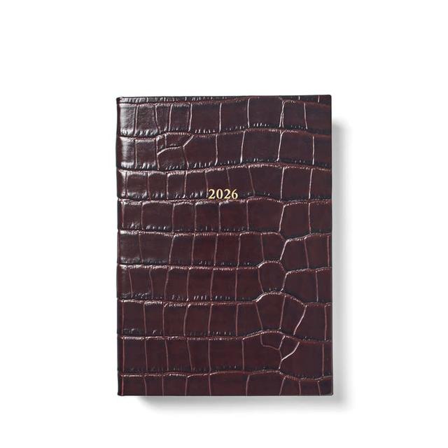 Aspinal of London 2026 A5 Week to View Leather Diary in Deep Shine Amazon Brown Croc