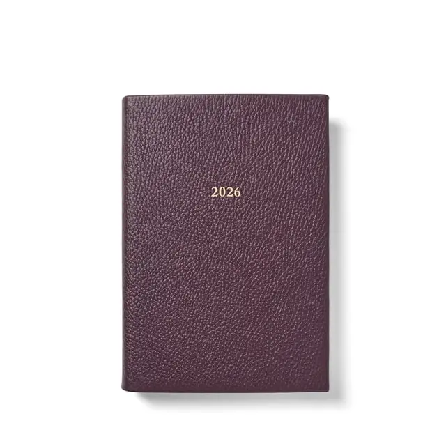 Aspinal of London 2026 A5 Day to Page Leather Diary in Fig Pebble