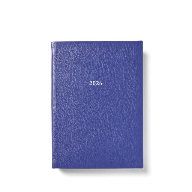 Aspinal of London 2026 A5 Week to View Leather Diary in Cobalt Blue Pebble