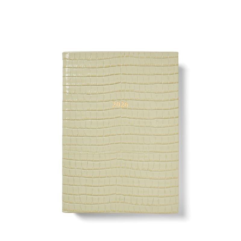 Aspinal of London 2026 A5 Week to View Leather Diary in Deep Shine Pistachio Small Croc