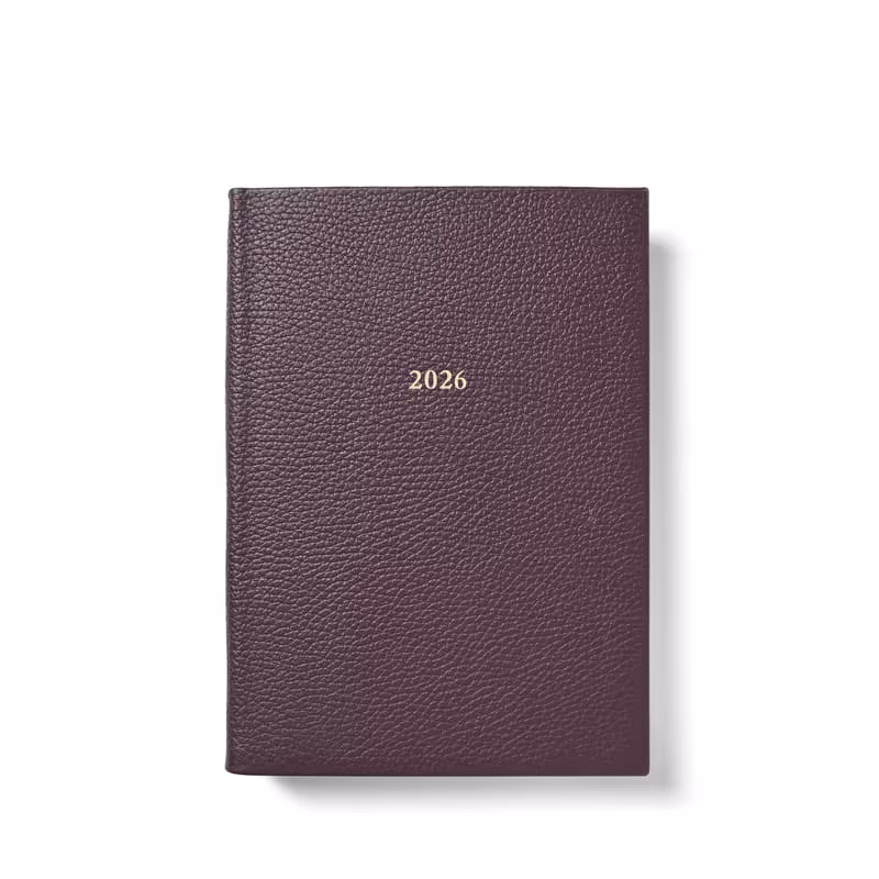 Aspinal of London 2026 A5 Week to View Leather Diary in Fig Pebble