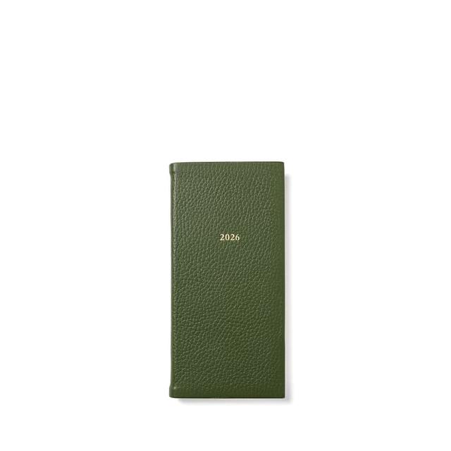 Aspinal of London 2026 Slim Pocket Leather Diary in Racing Green Pebble