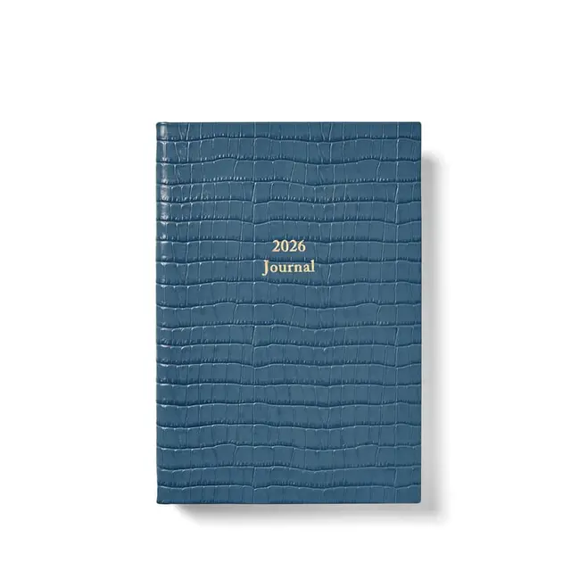Aspinal of London 2026 A5 Diary & Journal in Deep Shine Peacock Blue Small Croc