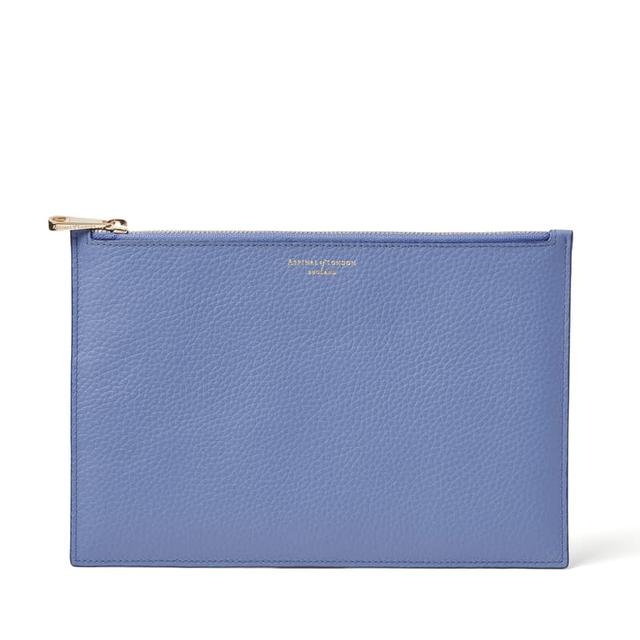 Aspinal of London Large Essential Flat Pouch in Capri Blue Pebble