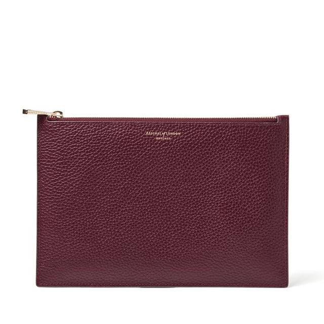 Aspinal of London Large Essential Flat Pouch in Burgundy Pebble