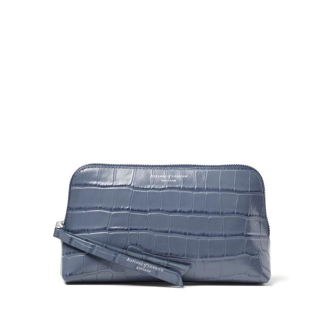 Aspinal of London Small Essential Cosmetic Case in Deep Shine Heritage Blue Croc