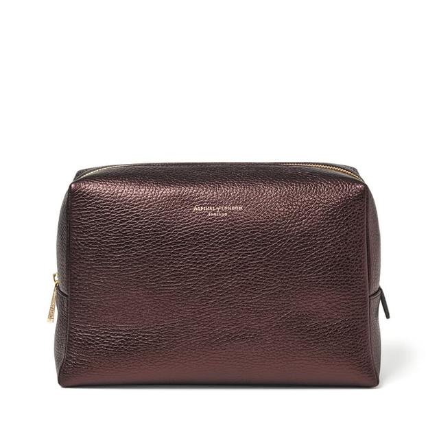 Aspinal of London Toiletry Bag in Chocolate Metallic Pebble