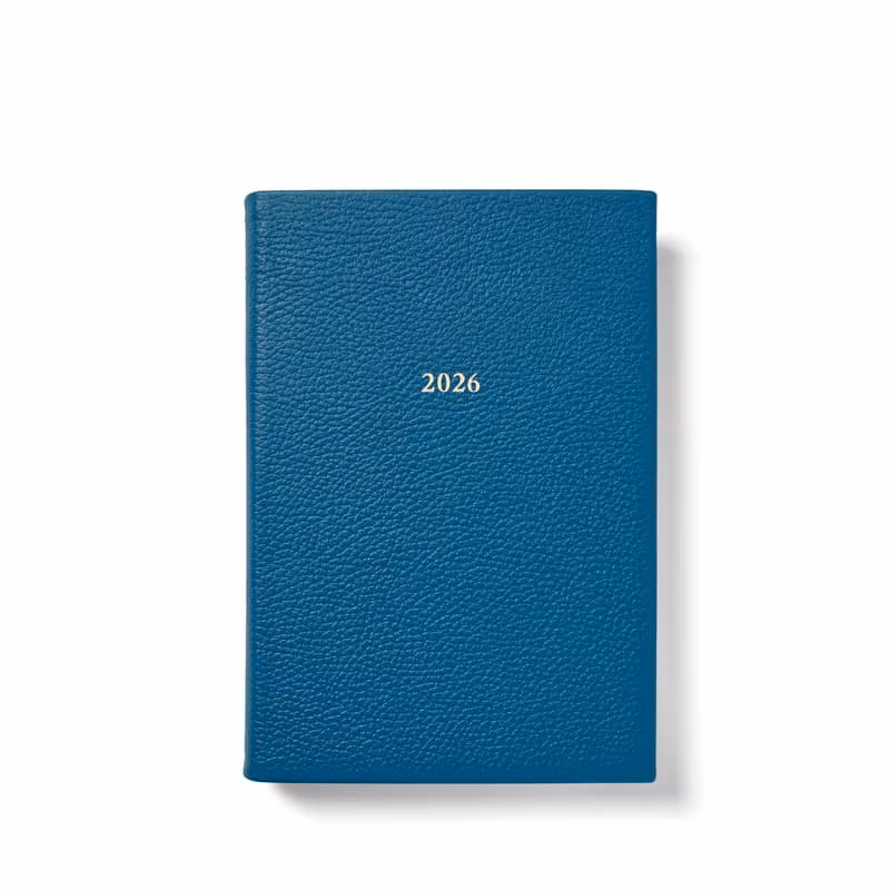 Aspinal of London 2026 A5 Day to Page Leather Diary in Topaz Pebble