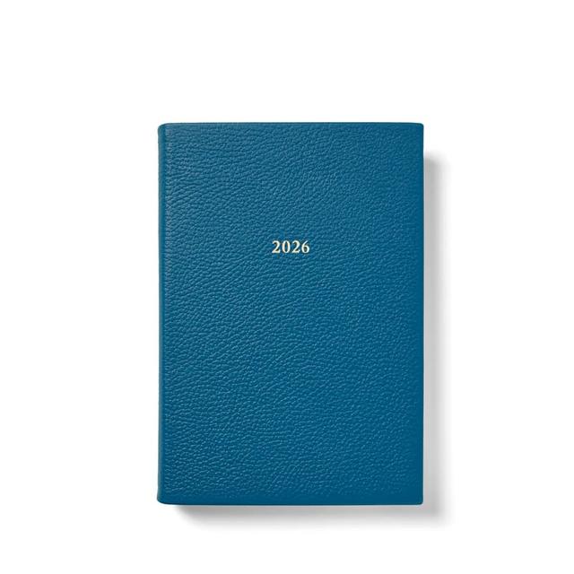 Aspinal of London 2026 A5 Day to Page Leather Diary in Topaz Pebble
