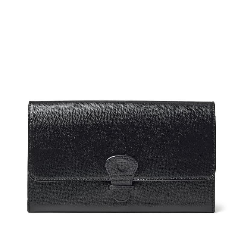 Aspinal of London Classic Travel Wallet in Black Saffiano & Black Suede