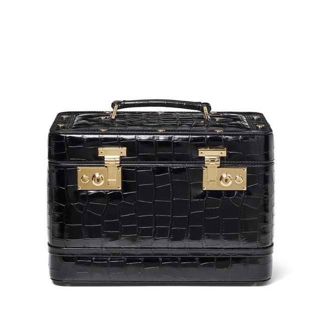 Aspinal of London Vanity Case in Deep Shine Black Croc