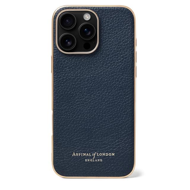 Aspinal of London iPhone 16 Pro Max Case in Navy Pebble & Gold