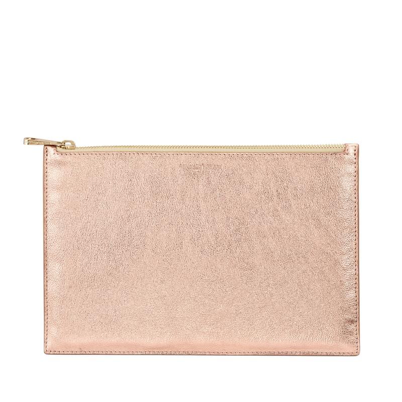 Aspinal of London Large Essential Flat Pouch in Rose Gold Pebble