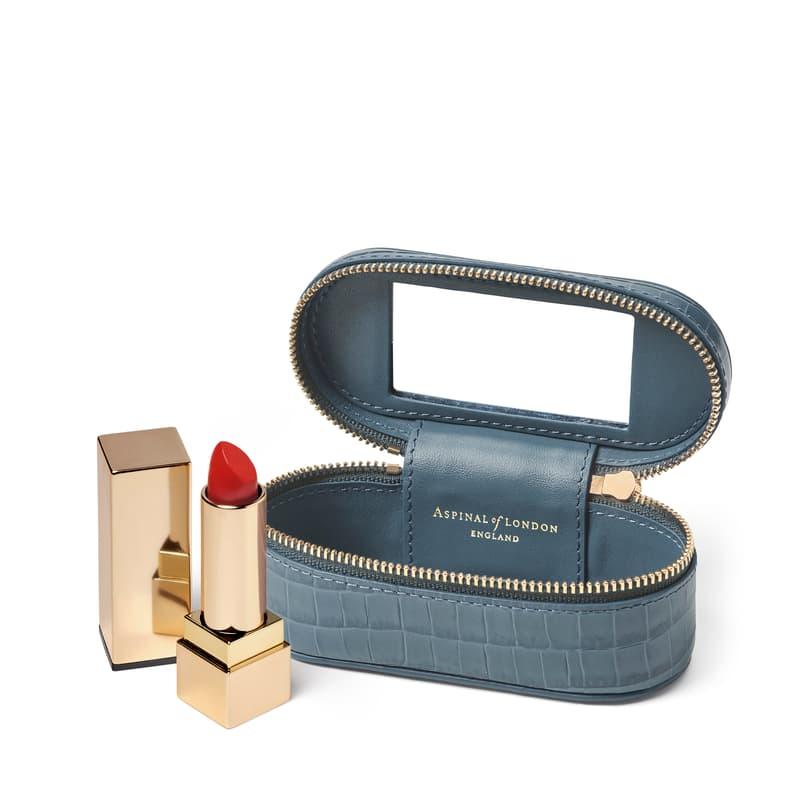 Aspinal of London Handbag Tidy All in Deep Shine Peacock Blue Small Croc