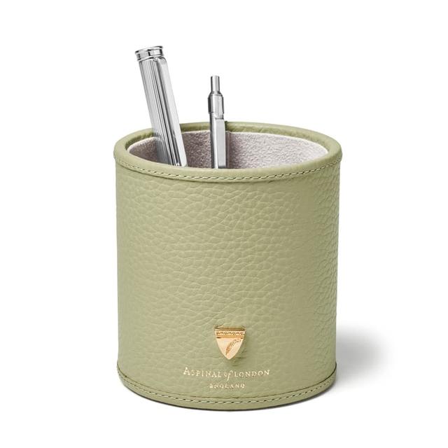 Aspinal of London Round Pen Pot in Pistachio Pebble