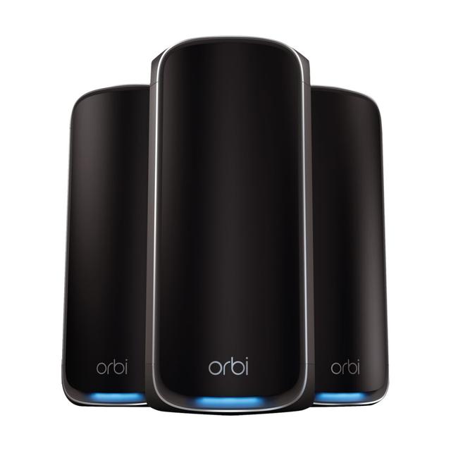 Orbi 970 Series 3-Pack Mesh System WiFi 7 Quad-Band BE27000 Black Edition by NETGEAR, RBE973SB