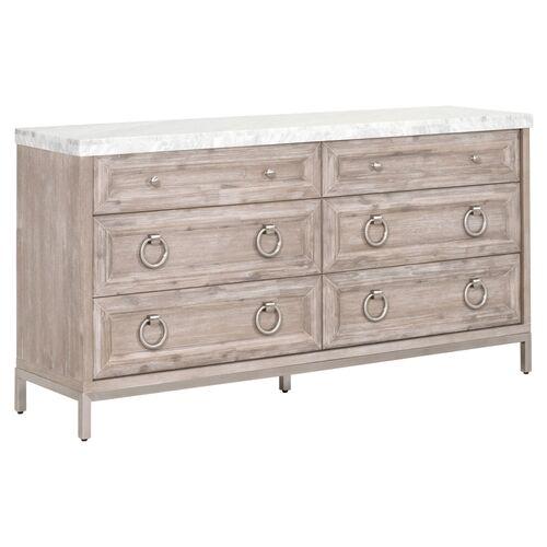 Tessa Marble Top Double Dresser - Natural - Gray | Highboy, Bureau - Offers Storage, Organization