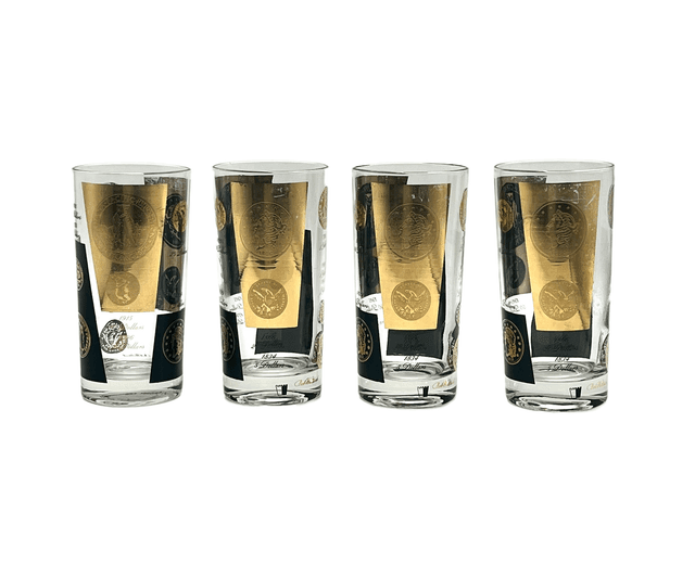 C. 1960s Black & 22K Gold Coin Glasses - Pilar Collection