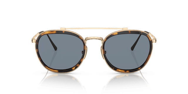 Persol Gold Titanium Sunglasses with Light Blue Lenses