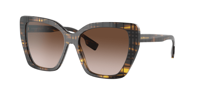 Burberry Femme Sunglass BE4366 Tamsin - Couleur du Monture: Carreaux sur Marron rayé, Couleur de Lentille: Dégradé marron
