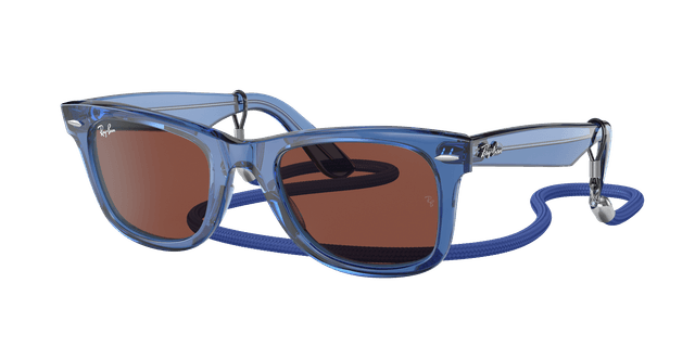 Ray-Ban Unisex Sunglass RB2140 Original Wayfarer Colorblock - Color del Marco: Azul Transparente, Color de la Lente: Rojo