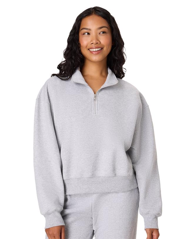 Hanes EcoSmart Women's Fleece Quarter-Zip Pullover Light Steel XL