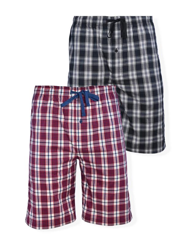 Hanes Men's Pajama Shorts, 2-Pack, Woven Stretch Cotton Red/Black Plaid L