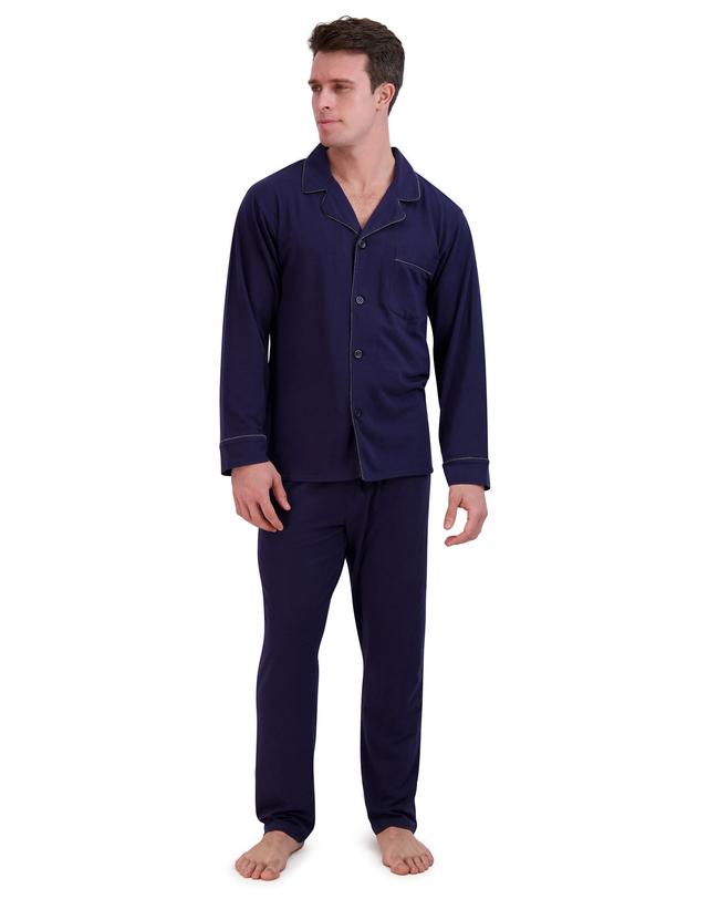 Hanes Men's Pajama Set, Notch Collar, Cotton Blend Peacoat S
