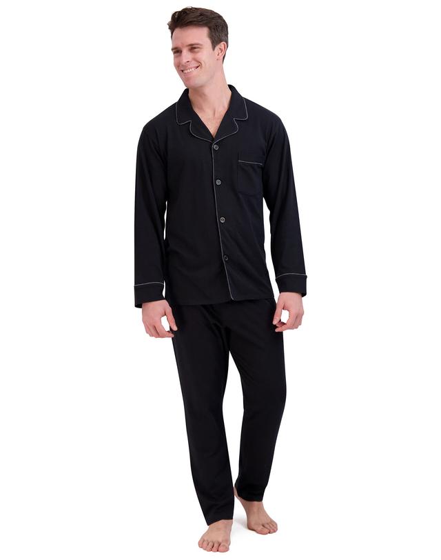 Hanes Men's Pajama Set, Notch Collar, Cotton Blend Black 4XL