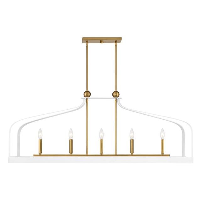 Sheffield 5-Light Linear Chandelier in White with Warm Brass Accents