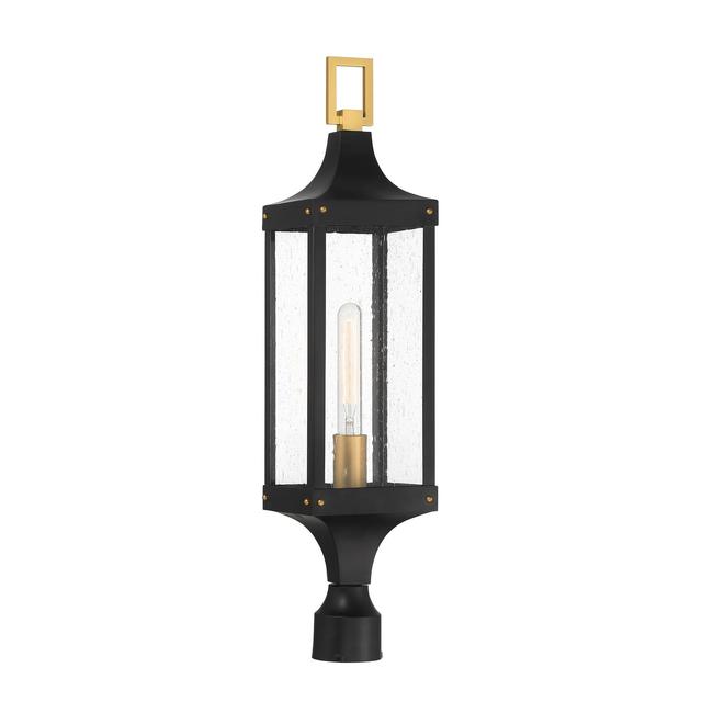Glendale 1-Light Outdoor Post Lantern in Matte Black and Weathered Brushed Brass