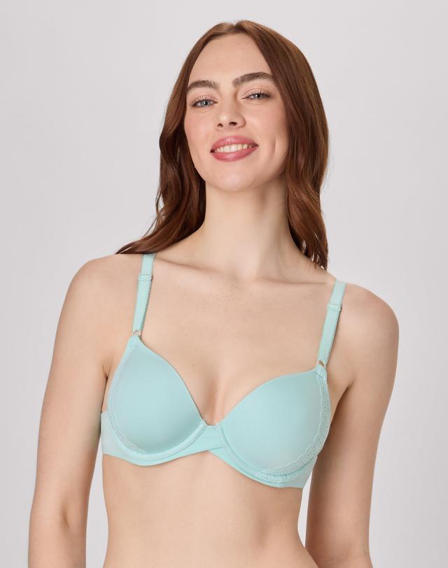 Maidenform One Fab Fit Everyday Modern Demi Underwire Bra Blue Spearmint W/ White 36A Women's