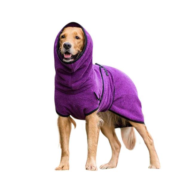 (Purple, L) Pet Dog Towelling Quick Drying Robe Coat Jacket Puppy Apparel Clothes Sleepwear
