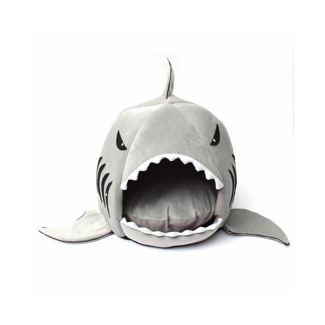 (M) M / L Size Unique Washable Soft Shark Mouth Pet Dog Cat Cave Pet Bed House
