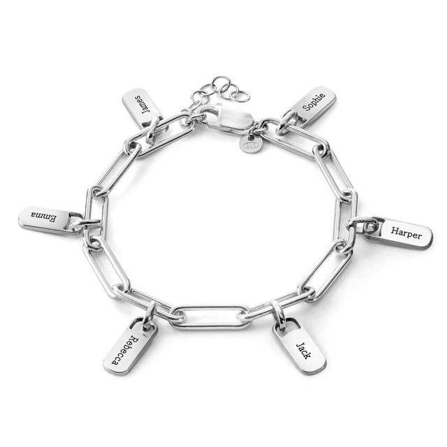 (Hot Stamping, Red) Personalized Stainless Steel Rory Chain Link Bracelet with Charms Engraved Name Jewelry for Mother's Gift
