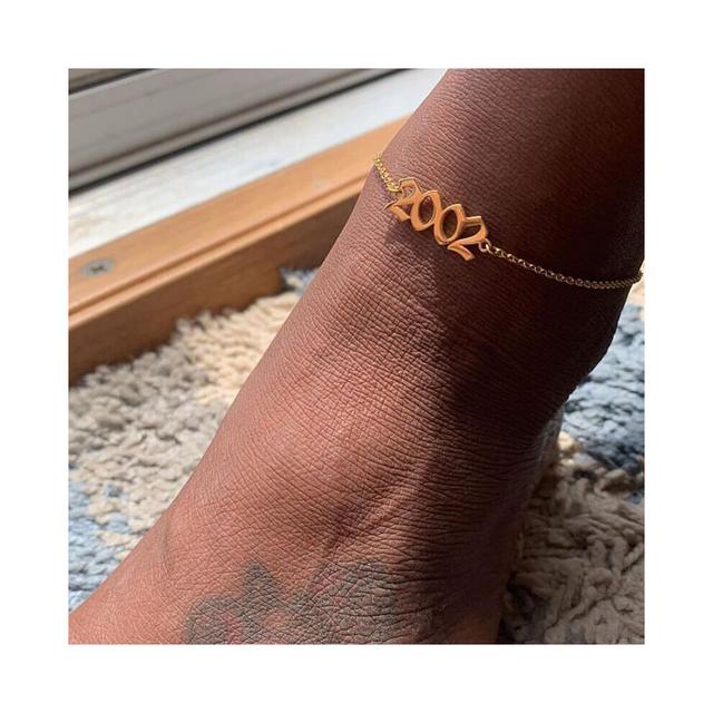 (Light Yellow Gold Color, Gold) 1990-2019 Birth Year Ankle For Women's Jewelry Stainless Steel Anklets Birth Year Number Anklet