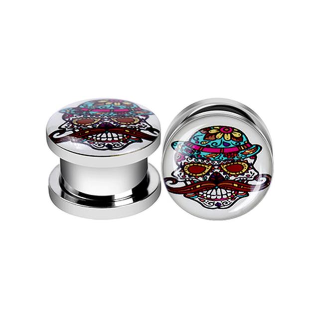 (Light Yellow Gold Color, YELLOW) 2PCS 3-20mm Stainless steel skull ear tunnel plug expander smile ear gauge plug saddle reamer strecher dilatacione o