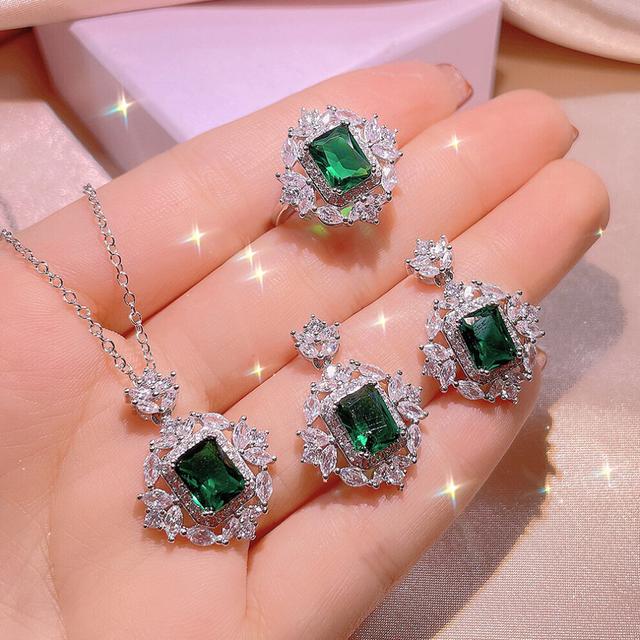 (White, Titanium Plated) Jewelry Set for Women's Gorgeous AAAA Zircon Necklace Earrings Adjustable Ring Wedding Bridal Jewelry Set