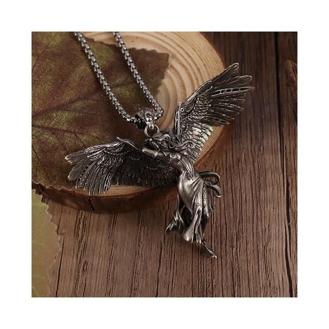 1pc Men Retro Silver Angel Goddess Pendant Necklace Unique Daily Wear Lucky Amulet Jewelry Necklace Gift