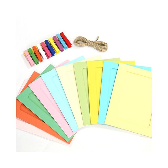 10Pcs Pink Paper Frame with Clips and Rope Wall Photo Frame DIY Hanging Picture Album Home Decorations