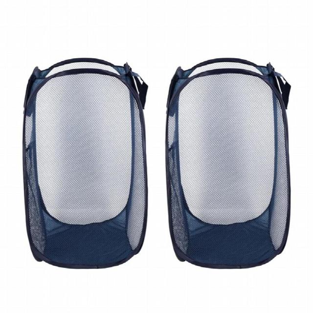 2Pcs Foldable -Up Mesh Basket With Laundry Basket With Reinforced Carrying Handle
